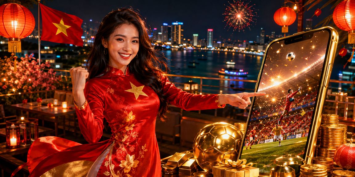 Người dùng tại Đà Nẵng mặc áo dài theo dõi sự kiện thể thao và đặt kèo trực tuyến trên điện thoại