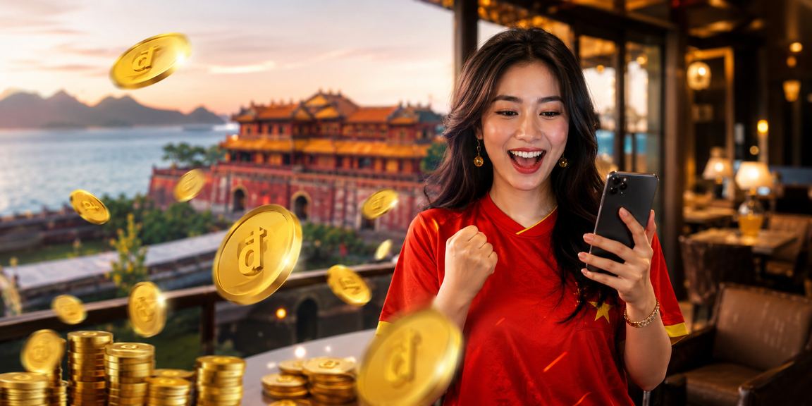 Cảnh biển Huế thanh bình, người dùng kiểm tra số dư và nhận hoàn tiền từ giao dịch nạp tiền hàng tuần